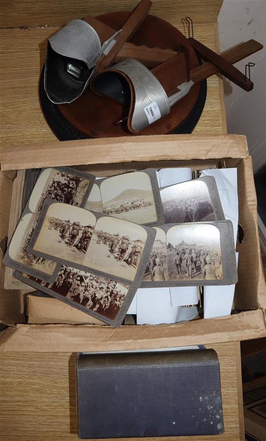 A quantity of stereoscopic slides including Boer War, the Great War and topographical subjects and two stereoscopes